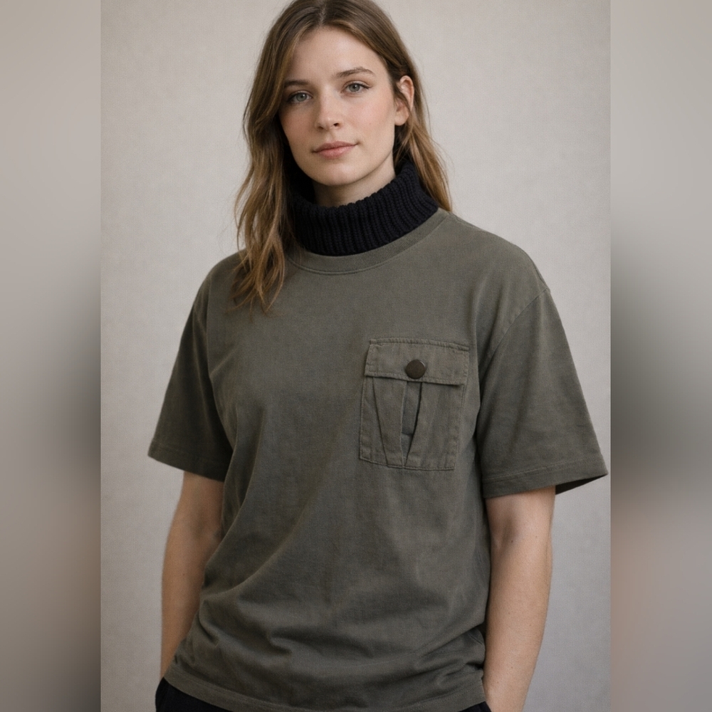ZARA ARMY GREEN TOP WITH BLACK COLLAR SIZE MEDIUM